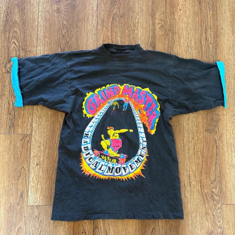 VTG 80s No Fear Grind Master Radical Movement Skate T-Shirt Retro Youth L Surf